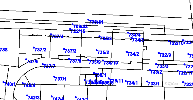 Parcela st. 735/2 v KÚ Hloubětín, Katastrální mapa
