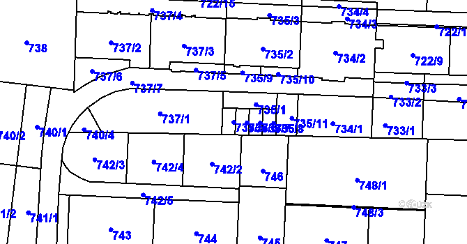 Parcela st. 735/5 v KÚ Hloubětín, Katastrální mapa
