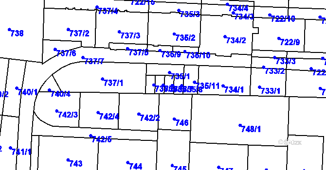 Parcela st. 735/6 v KÚ Hloubětín, Katastrální mapa