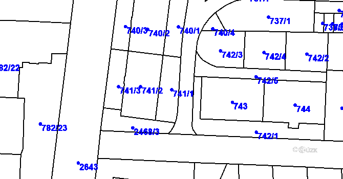 Parcela st. 741/1 v KÚ Hloubětín, Katastrální mapa