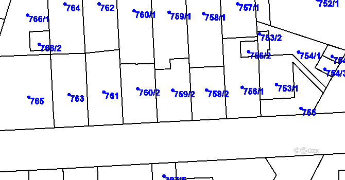 Parcela st. 759/2 v KÚ Hloubětín, Katastrální mapa