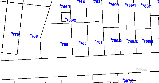 Parcela st. 763 v KÚ Hloubětín, Katastrální mapa