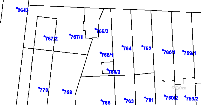Parcela st. 766/1 v KÚ Hloubětín, Katastrální mapa
