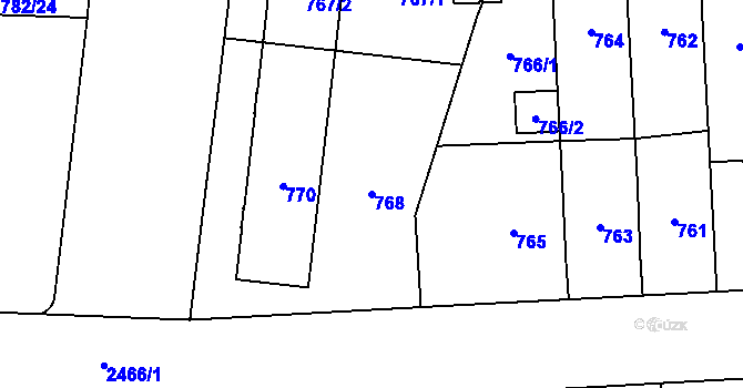 Parcela st. 768 v KÚ Hloubětín, Katastrální mapa