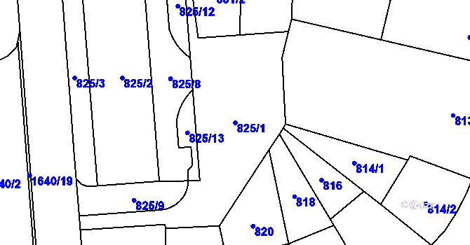Parcela st. 825/1 v KÚ Hloubětín, Katastrální mapa