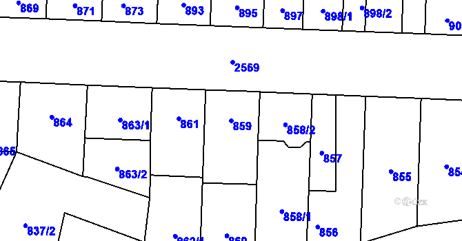 Parcela st. 859 v KÚ Hloubětín, Katastrální mapa