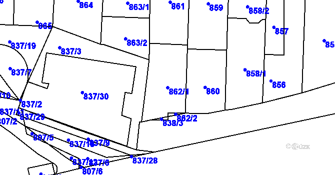 Parcela st. 862/1 v KÚ Hloubětín, Katastrální mapa