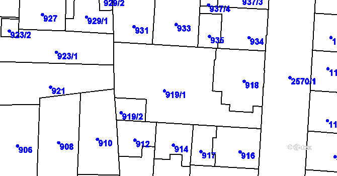 Parcela st. 919 v KÚ Hloubětín, Katastrální mapa