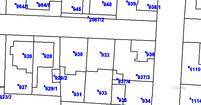Parcela st. 932 v KÚ Hloubětín, Katastrální mapa