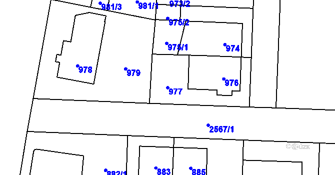 Parcela st. 977 v KÚ Hloubětín, Katastrální mapa
