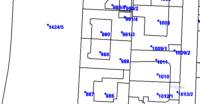 Parcela st. 988 v KÚ Hloubětín, Katastrální mapa