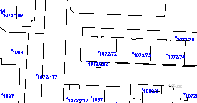 Parcela st. 1072/72 v KÚ Hloubětín, Katastrální mapa