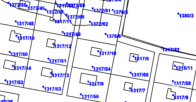 Parcela st. 1317/10 v KÚ Hloubětín, Katastrální mapa