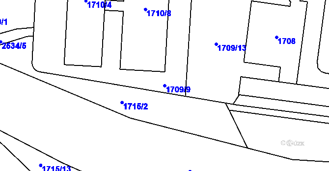 Parcela st. 1709/9 v KÚ Hloubětín, Katastrální mapa