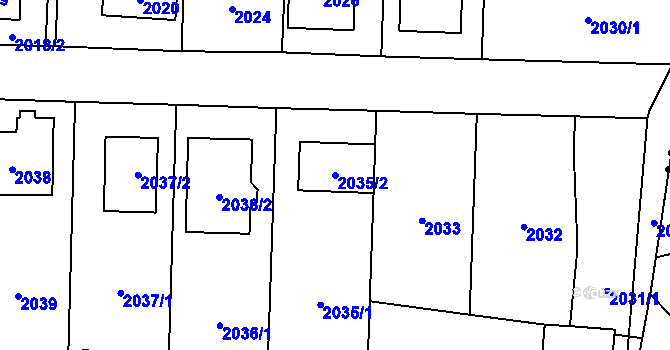 Parcela st. 2035/2 v KÚ Hloubětín, Katastrální mapa