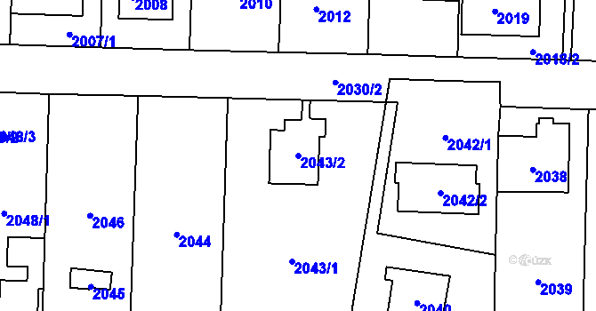 Parcela st. 2043/2 v KÚ Hloubětín, Katastrální mapa