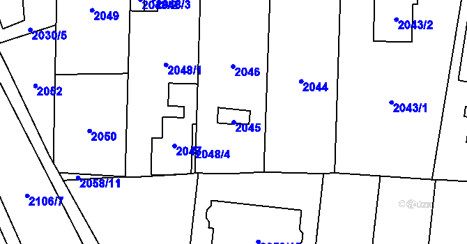 Parcela st. 2045 v KÚ Hloubětín, Katastrální mapa