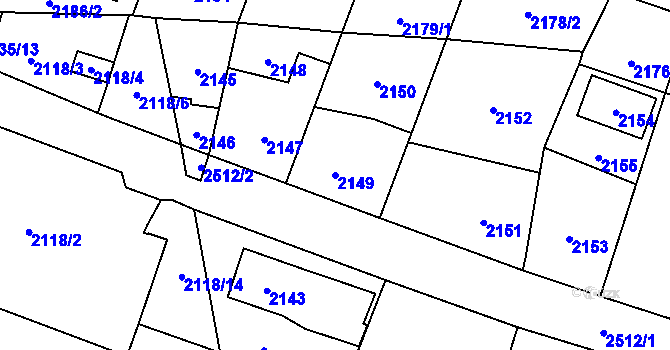 Parcela st. 2149 v KÚ Hloubětín, Katastrální mapa