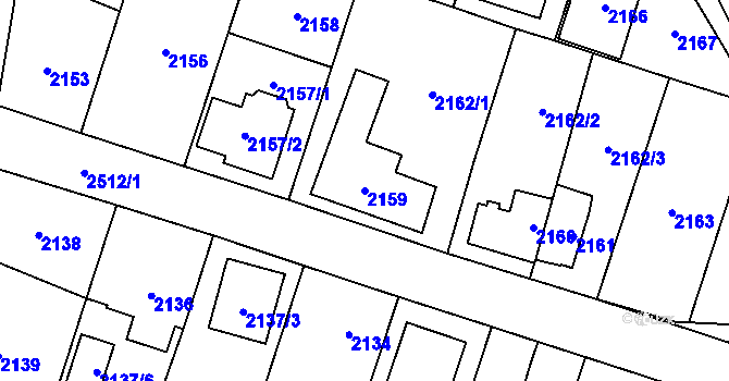 Parcela st. 2159 v KÚ Hloubětín, Katastrální mapa