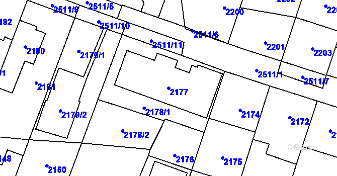 Parcela st. 2177 v KÚ Hloubětín, Katastrální mapa