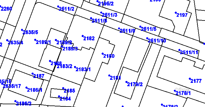 Parcela st. 2180 v KÚ Hloubětín, Katastrální mapa