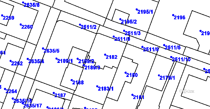 Parcela st. 2182 v KÚ Hloubětín, Katastrální mapa