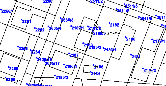 Parcela st. 2188 v KÚ Hloubětín, Katastrální mapa