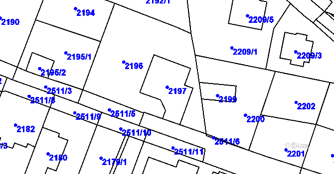 Parcela st. 2197 v KÚ Hloubětín, Katastrální mapa