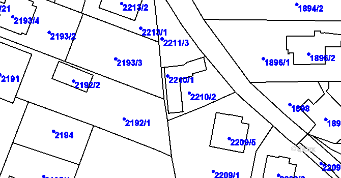 Parcela st. 2210 v KÚ Hloubětín, Katastrální mapa