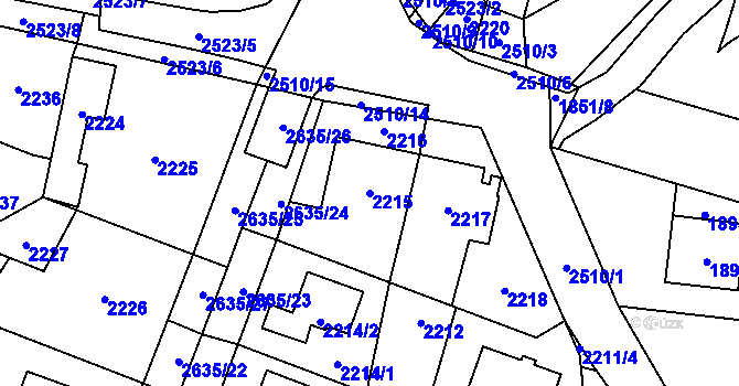 Parcela st. 2215 v KÚ Hloubětín, Katastrální mapa