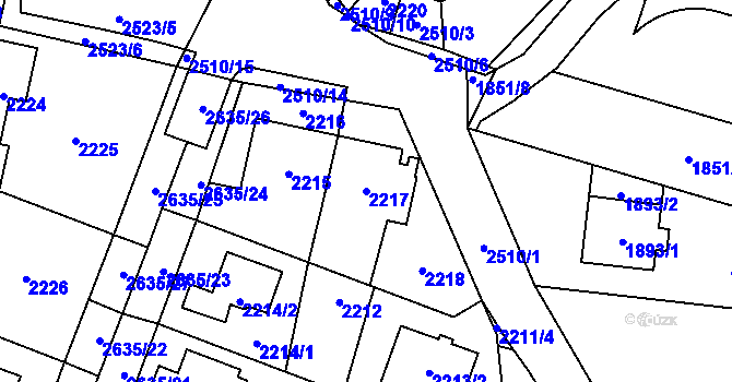 Parcela st. 2217 v KÚ Hloubětín, Katastrální mapa
