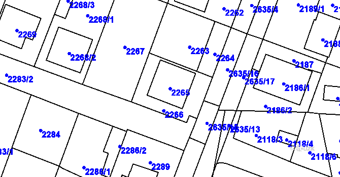 Parcela st. 2265 v KÚ Hloubětín, Katastrální mapa