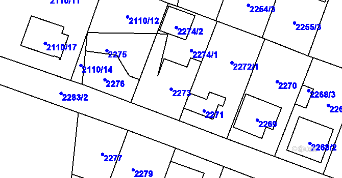 Parcela st. 2273 v KÚ Hloubětín, Katastrální mapa