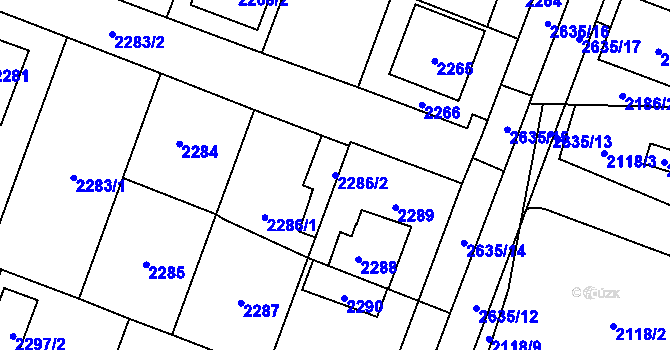 Parcela st. 2286/2 v KÚ Hloubětín, Katastrální mapa