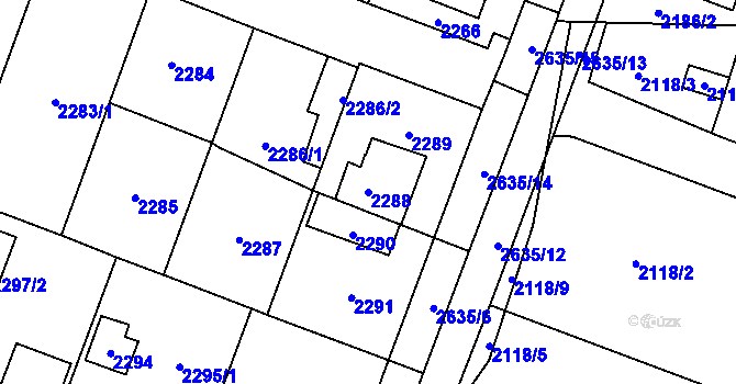 Parcela st. 2288 v KÚ Hloubětín, Katastrální mapa