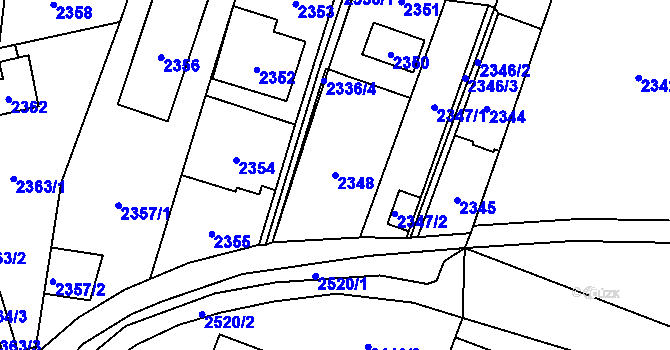 Parcela st. 2348 v KÚ Hloubětín, Katastrální mapa