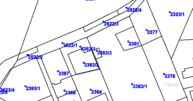 Parcela st. 2382/2 v KÚ Hloubětín, Katastrální mapa