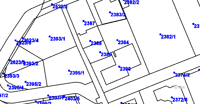 Parcela st. 2389 v KÚ Hloubětín, Katastrální mapa