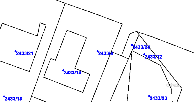 Parcela st. 2433/4 v KÚ Hloubětín, Katastrální mapa