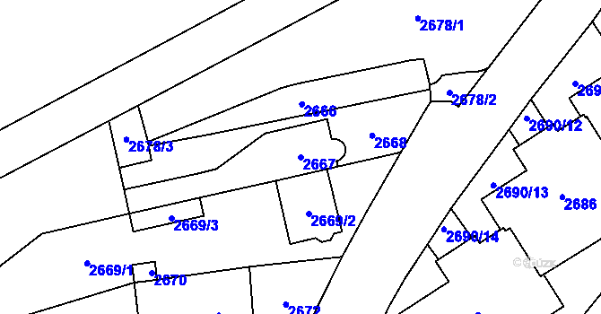 Parcela st. 2667 v KÚ Hloubětín, Katastrální mapa
