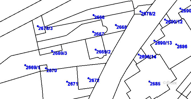 Parcela st. 2669/2 v KÚ Hloubětín, Katastrální mapa
