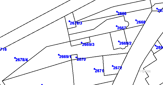 Parcela st. 2669/3 v KÚ Hloubětín, Katastrální mapa