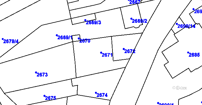 Parcela st. 2671 v KÚ Hloubětín, Katastrální mapa