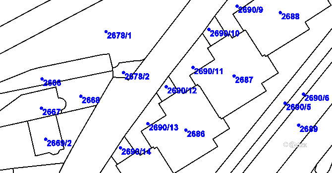 Parcela st. 2690/12 v KÚ Hloubětín, Katastrální mapa