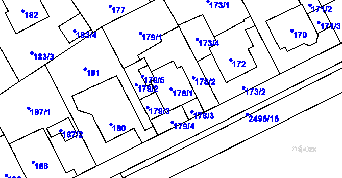 Parcela st. 178/1 v KÚ Hloubětín, Katastrální mapa