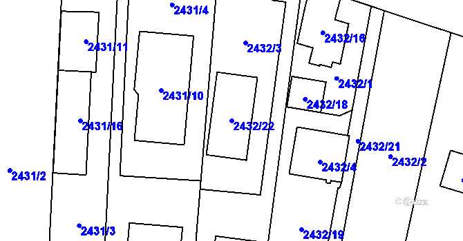 Parcela st. 2432/22 v KÚ Hloubětín, Katastrální mapa