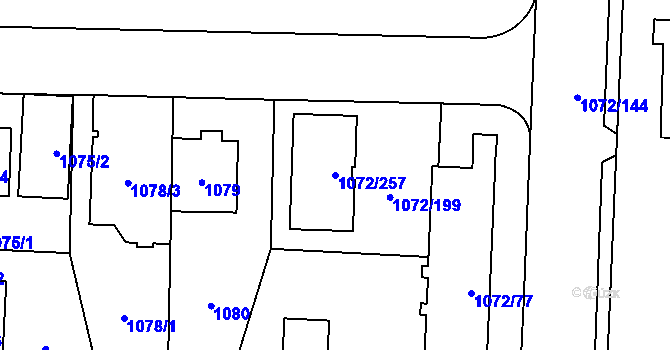 Parcela st. 1072/257 v KÚ Hloubětín, Katastrální mapa