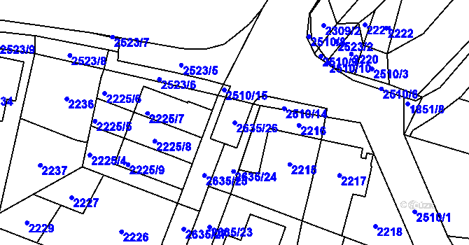 Parcela st. 2635/26 v KÚ Hloubětín, Katastrální mapa