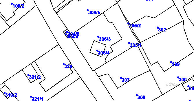 Parcela st. 306/4 v KÚ Hloubětín, Katastrální mapa