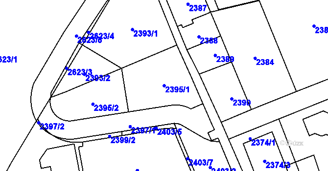 Parcela st. 2395/1 v KÚ Hloubětín, Katastrální mapa